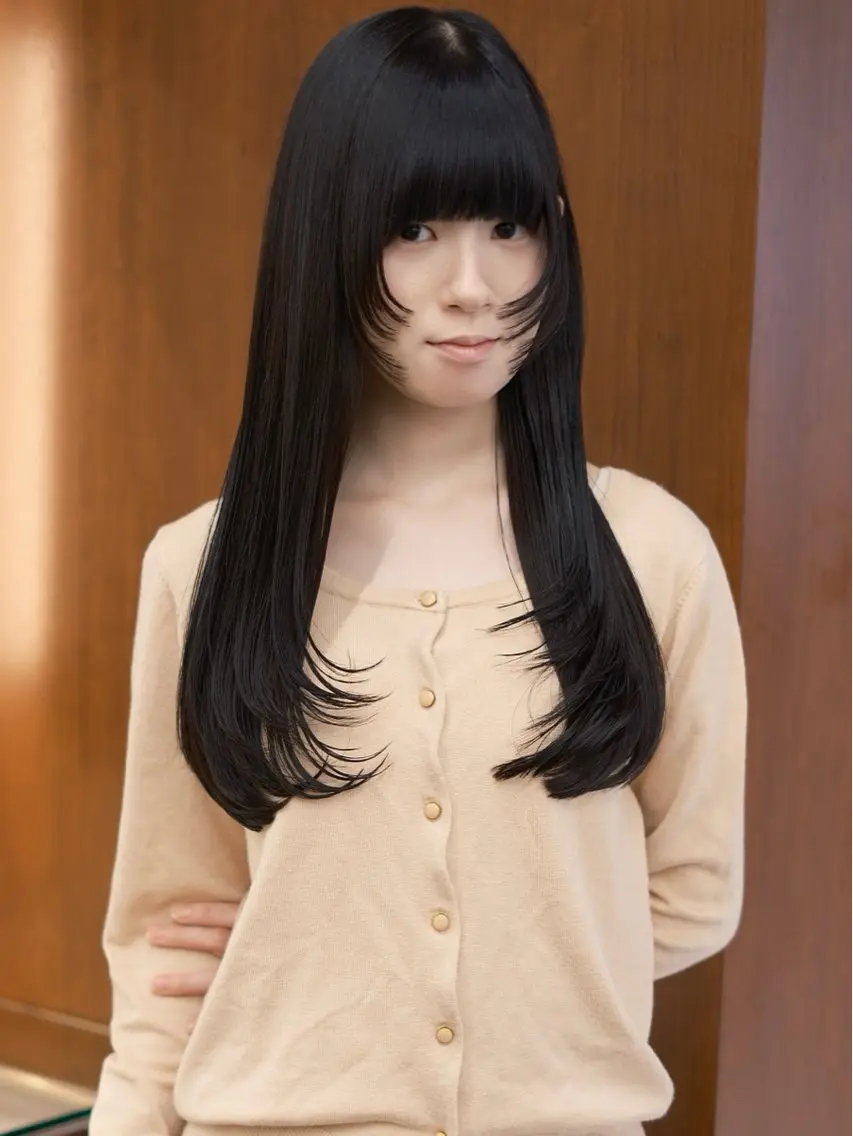 ロング 顔まわりレイヤー レイヤーカット カット ヘアカラー トリートメント (h)wim ウィムのヘアスタイル