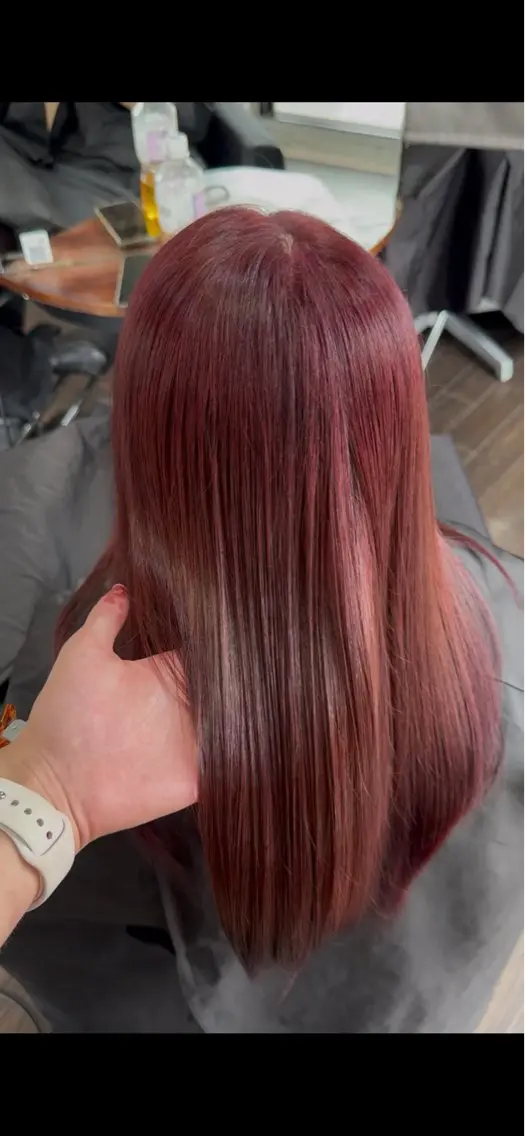 ロング カラー ブリーチ ボルドーカラー 透明感カラー ダブルカラー レッドカラー ヘアカラー Lima/ブリー チ特化/心斎橋のヘアスタイル