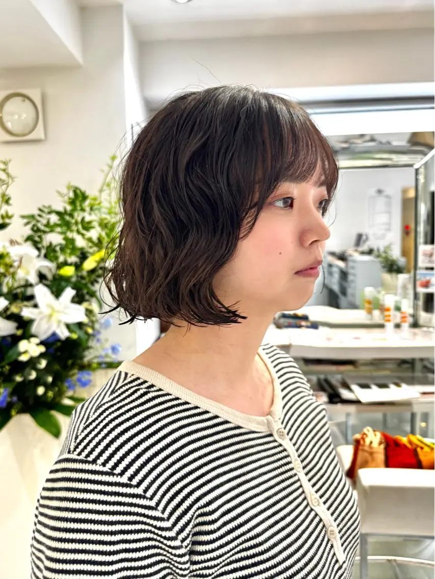 ショート パーマ ボブ ニュアンスパーマ カット パーマ トリートメント デジタルパーマ 🌀ボブ　萩原　龍のヘアスタイル