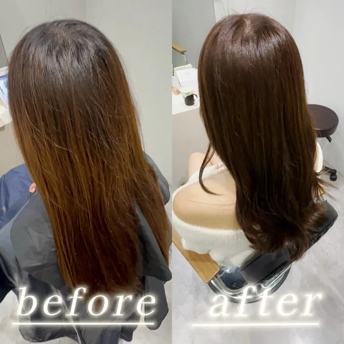 ロング カラー アッシュ アッシュブラウン ブラウンカラー オレンジ カット ヘアカラー トリートメント soyon 心斎橋店のヘアスタイル