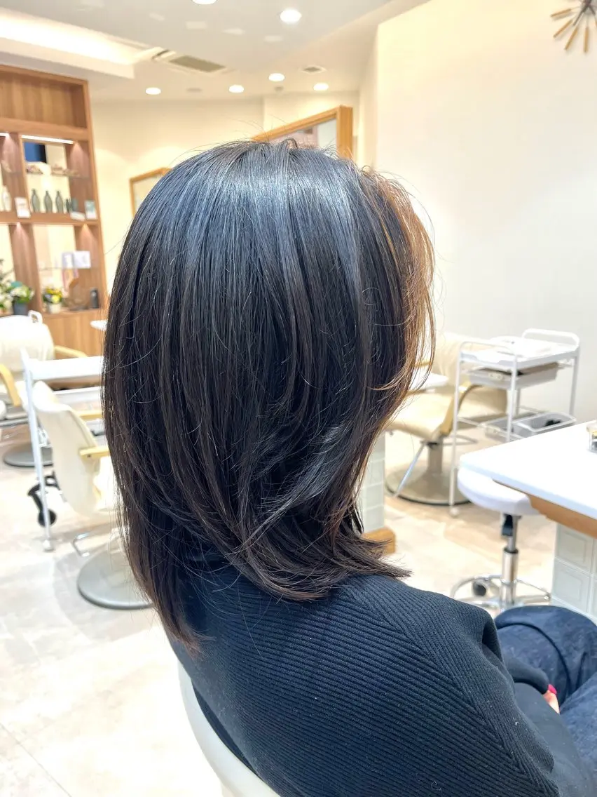 ミディアム カット ヘアカラー 【くびれボブ】 梅木和也のヘアスタイル