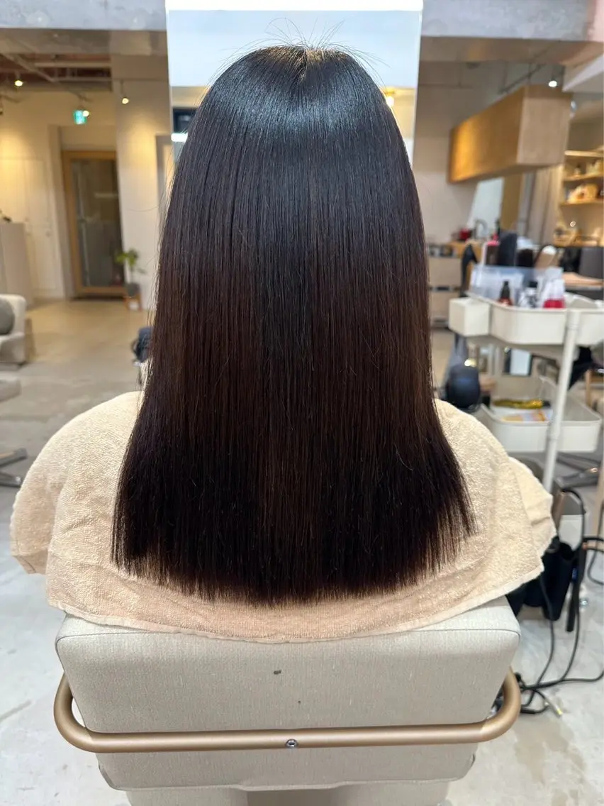 ロング 縮毛矯正 暖色/透明感カラー かずきのヘアスタイル