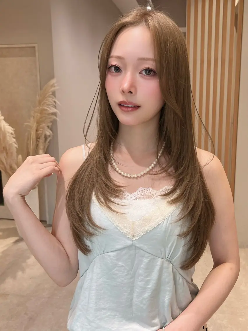 ロング カラー カット ヘアカラー トリートメント 興津/韓国レイヤー ダブルカラー美髪縮毛のヘアスタイル