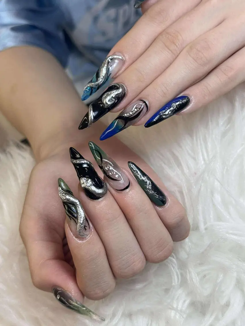 ネイル アートネイル オーロラネイル チークネイル 長さ出し フットネイル Noiranail_ studio川越西口のネイルデザイン