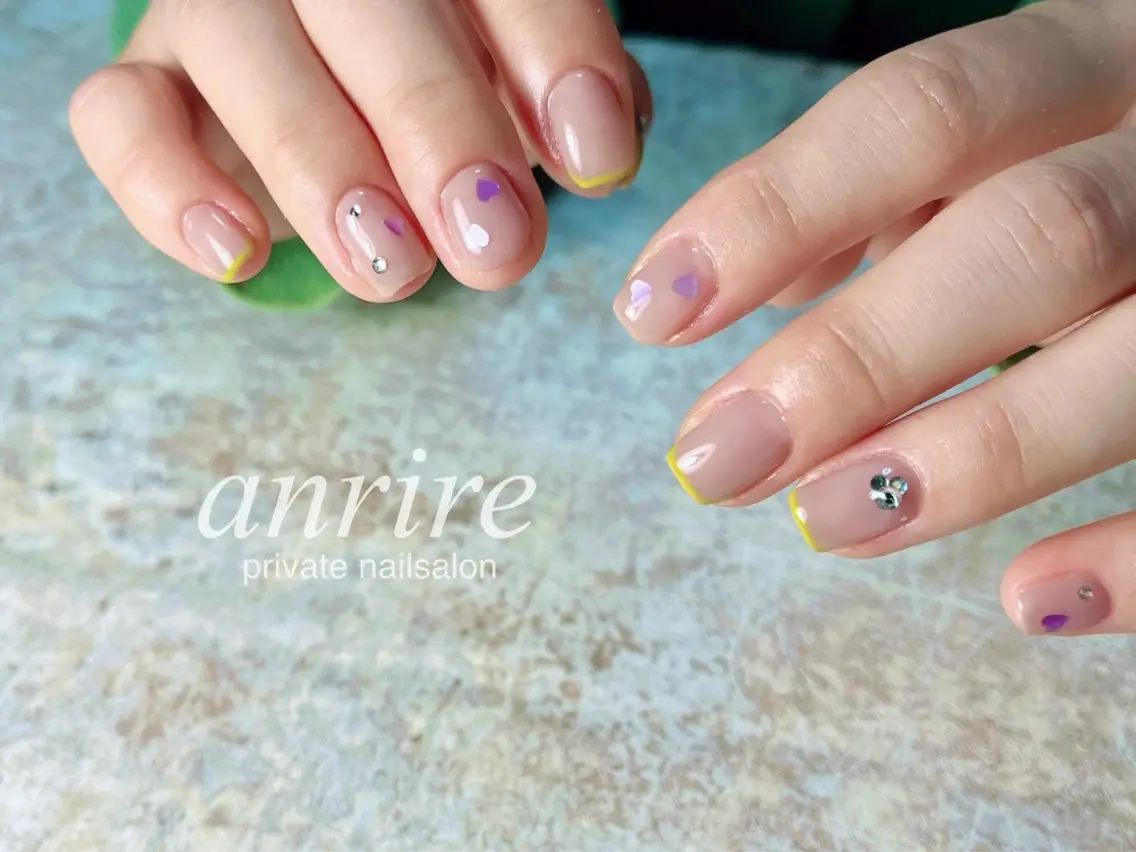 ネイル アートネイル フレンチネイル ハート パステルネイル ピスタチオネイル nailsalon anrireのネイルデザイン
