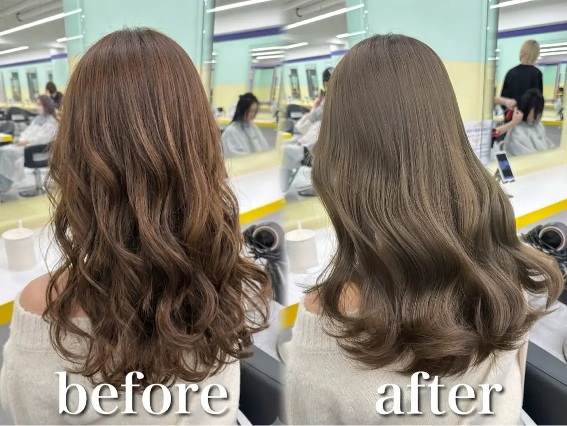 ロング カラー カット ヘアカラー 縮毛矯正 トリートメント ブリーチ縮毛矯正飛我 韓国ヘア🫧のヘアスタイル