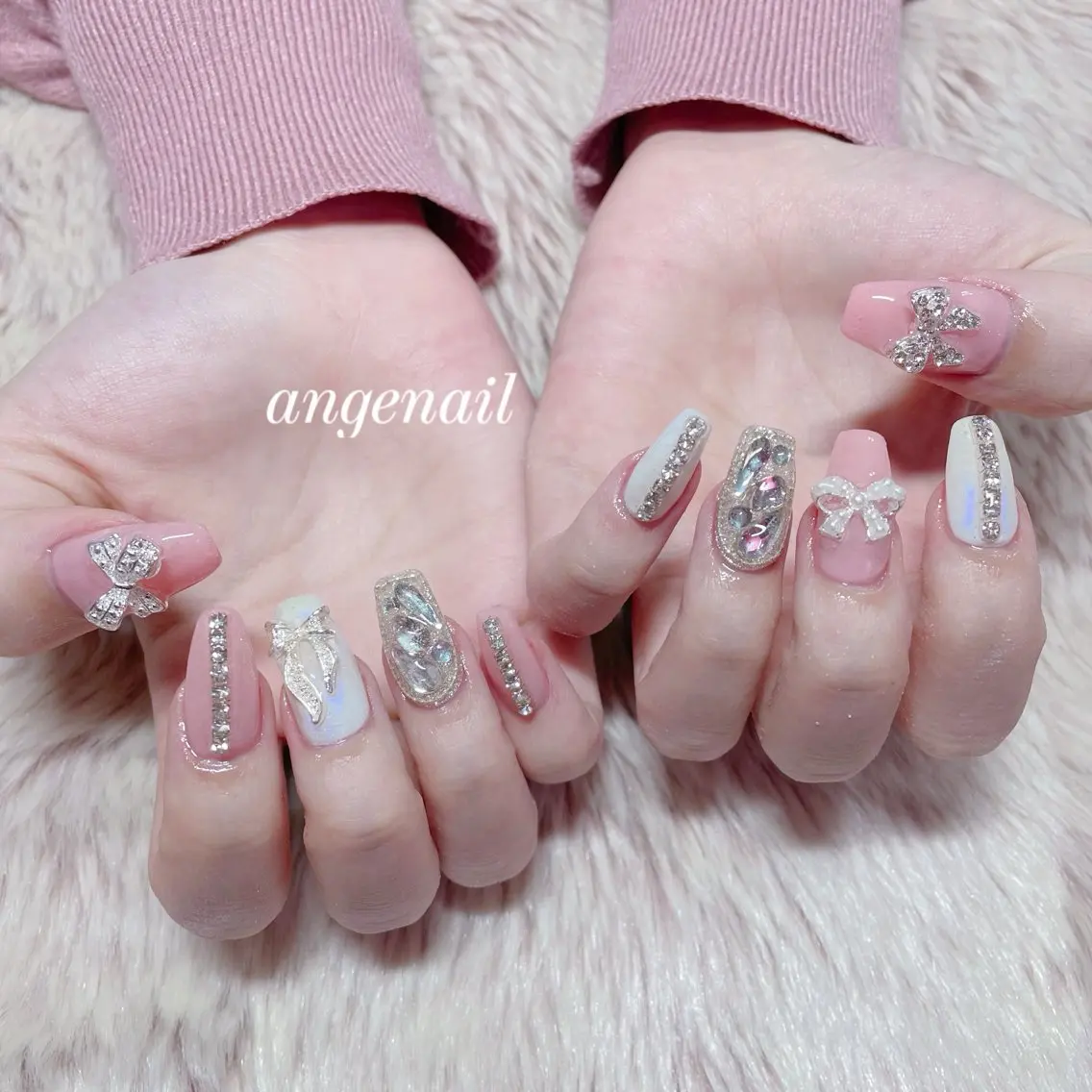 ネイル ピンク リボン 春ネイル ハンドネイル オーナーネイリスト MAKIのネイルデザイン