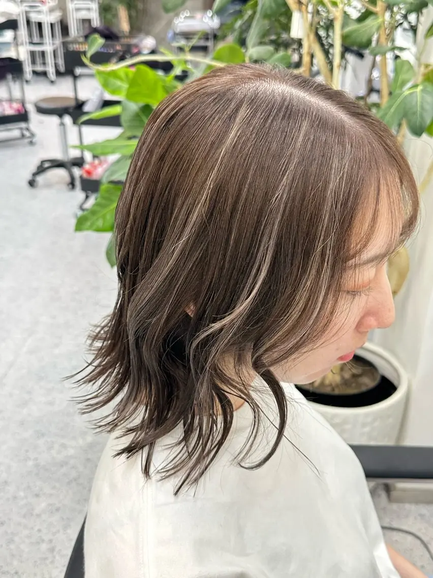 ミディアム カラー ヘアアレンジ ヘアカラー トリートメント 久米 治仁のヘアスタイル