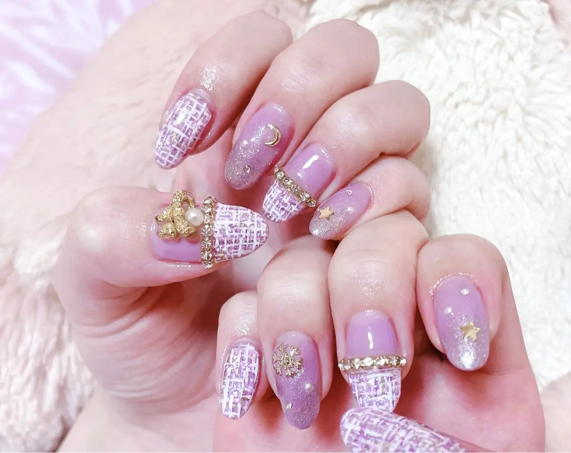 ネイル パープル ツイードネイル ハンドネイル FLARE NAIL フレアネイルのネイルデザイン