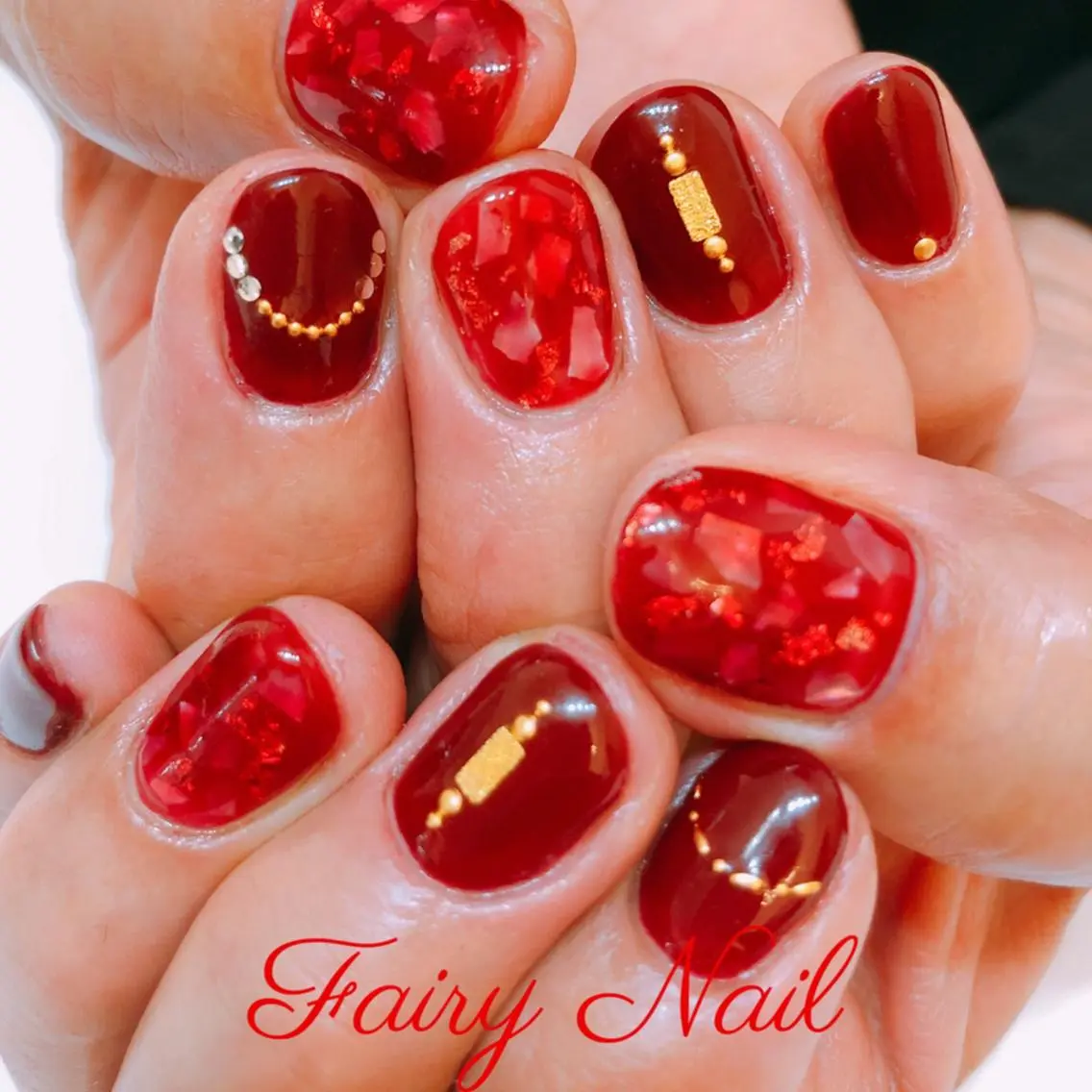 ネイル ボルドー クリアネイル 赤色 Fairy nailのネイルデザイン