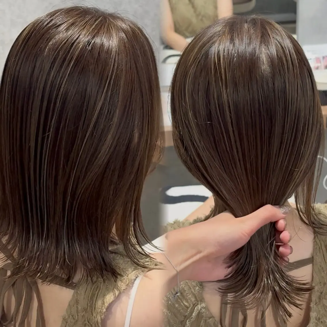 ミディアム カラー カット ヘアカラー トリートメント レイヤーカット/ ハイライト　千咲季のヘアスタイル