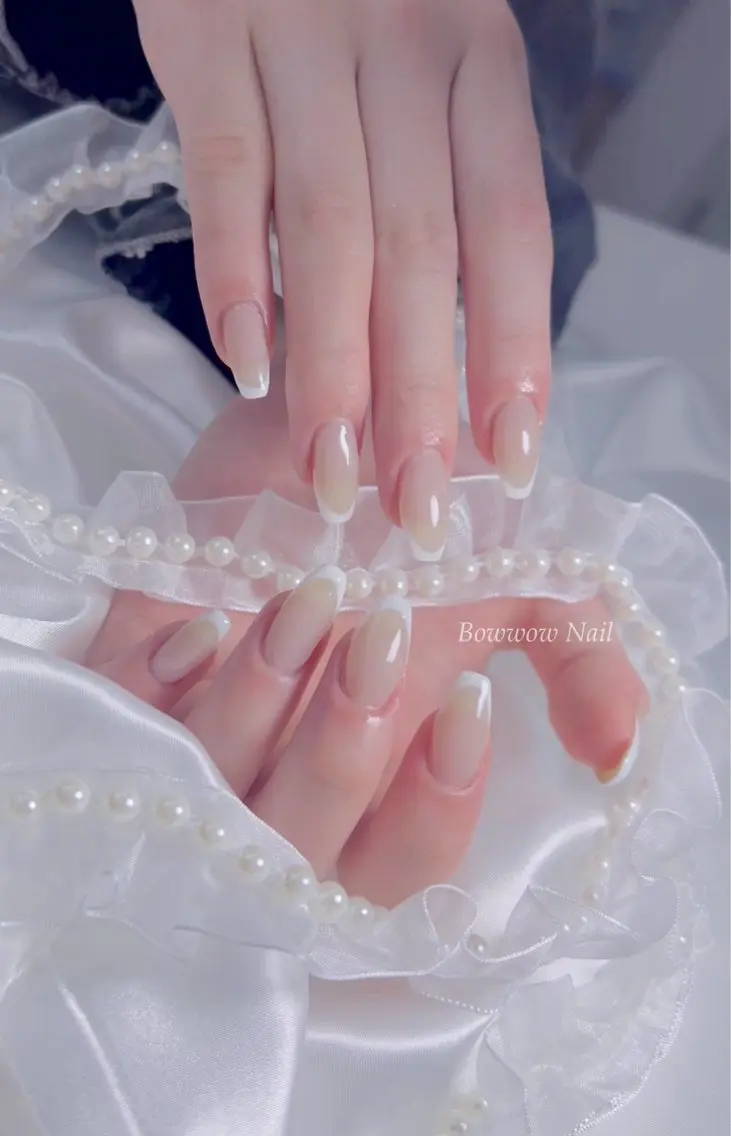 ネイル 長さ出し フレンチネイル 韓国ネイル シンプルネイル 春ネイル Bow wow Nail さや🧸のネイルデザイン