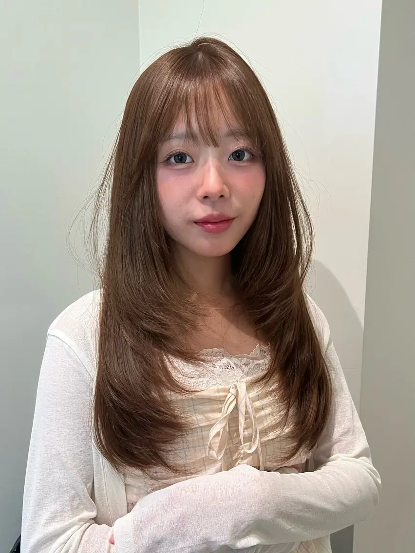 ロング カラー ベージュカラー レイヤーカット カット ヘアカラー トリートメント 💖艶韓国ヘア /新宿/山下颯子💖のヘアスタイル