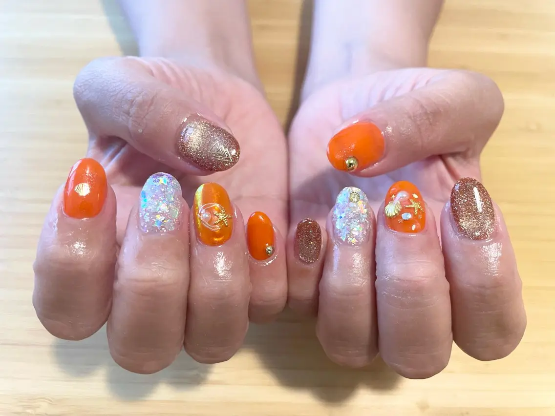 ネイル オレンジ 夏ネイル ハンドネイル Nailist Missaのネイルデザイン