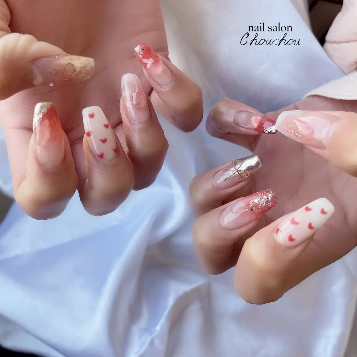 ネイル ドット ハート ニュアンスネイル C'hou chouのネイルデザイン