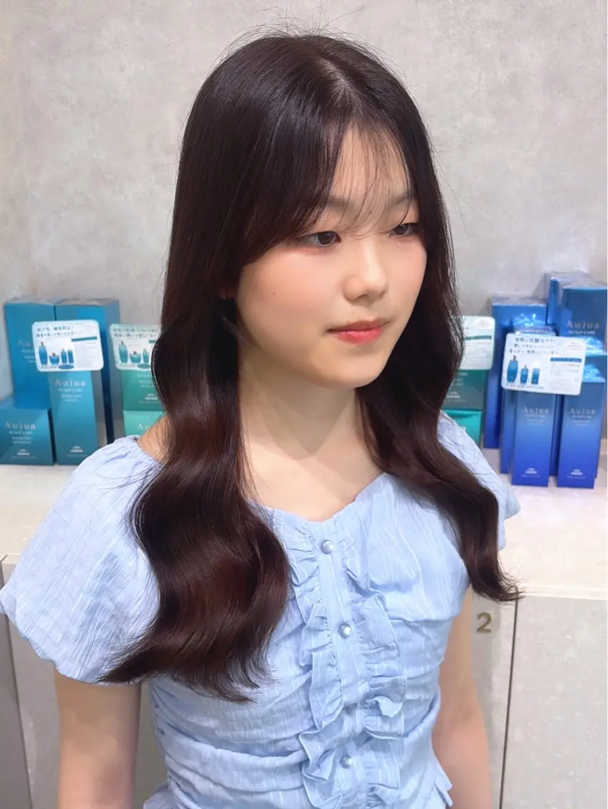 ロング カラー カット ヘアカラー トリートメント 韓国ヘアカラー💎& 縮毛矯正✨レオのヘアスタイル
