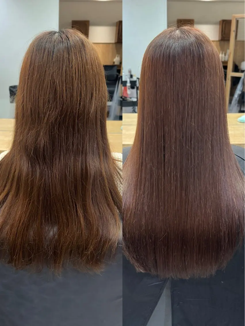 ロング カラー パーマ 髪質改善 ロング 縮毛矯正 トリートメント ストレートパーマ カット ヘアカラー 縮毛矯正 トリートメント 縮毛矯正/エクステ /艶カラー/ヘアメのヘアスタイル