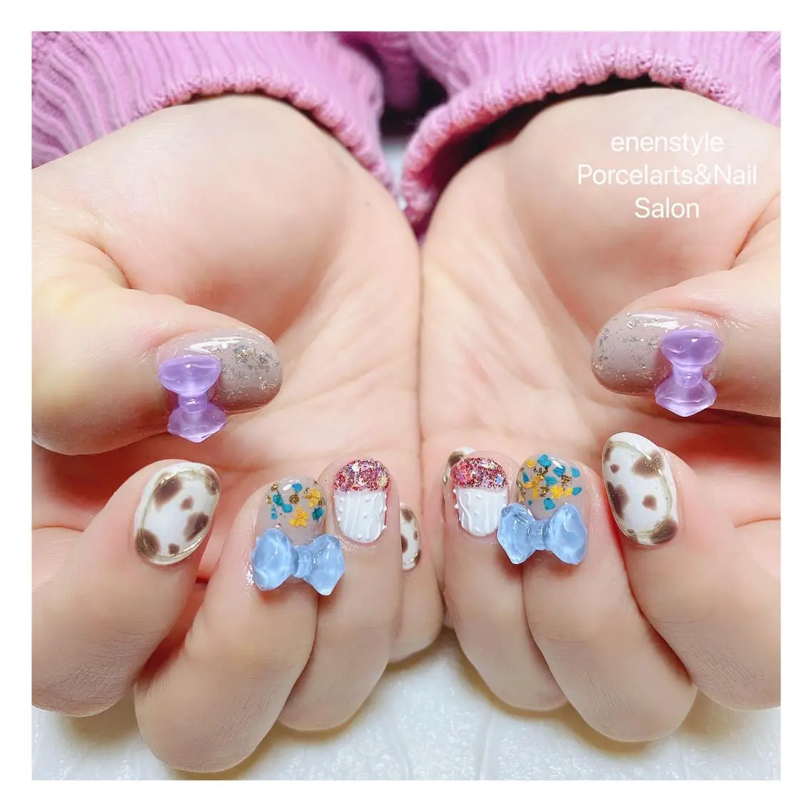 ミディアム ネイル ハンドネイル 🐾enen style 🐾のネイルデザイン