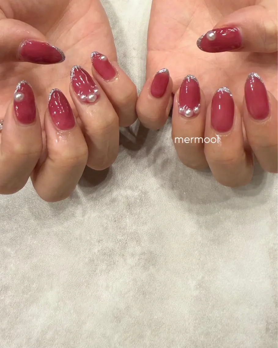 ネイル フレンチネイル ジェルネイル ラメ(グリッター) パラジェル シンプルネイル mermooi nailのネイルデザイン