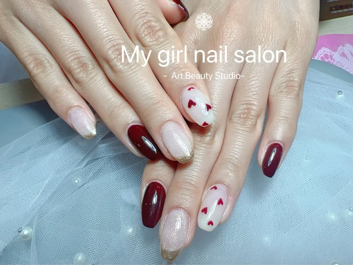 ネイル チークネイル 長さ出し ジェルネイル マグネットネイル 持ち込み My Girl nailsalonのネイルデザイン