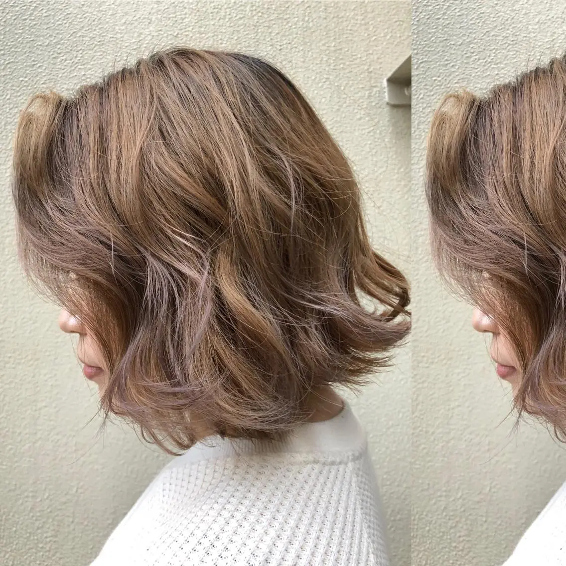 ミディアム カラー ベージュカラー ブリーチ ラベンダーカラー ラベンダーベージュ カット ヘアカラー トリートメント ツキノキ ミナのヘアスタイル