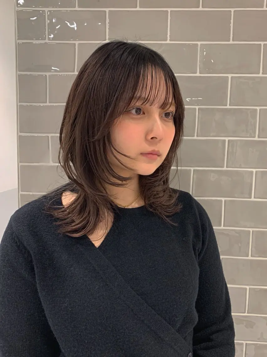 ミディアム カラー ヘアアレンジ ミディアムレイヤー 顔周りカット ハイレイヤー レイヤーカット ウルフカット 🖤小顔ボブ/ウルフ レイヤー🖤山本諒のヘアスタイル