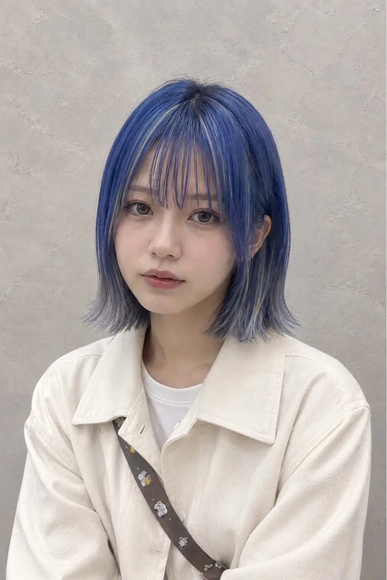 ミディアム カラー ブルーカラー ブルーバイオレット ダブルカラー ハイライトカラー シルバー ヘアカラー トリートメント 【enil代表】 杉林和哉のヘアスタイル