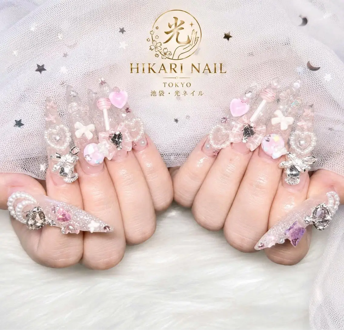 ネイル チークネイル 長さ出し フレンチネイル ガーリー ハロウィン ハンドネイル HikariNail Ikebukuroのネイルデザイン