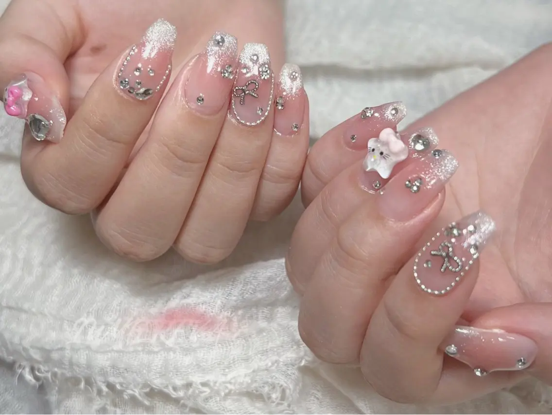 ネイル オーロラネイル 長さ出し ジェルネイル 氷ネイル・うるうるネイル 韓国ネイル ハンドネイル Lumiereva nail salonのネイルデザイン