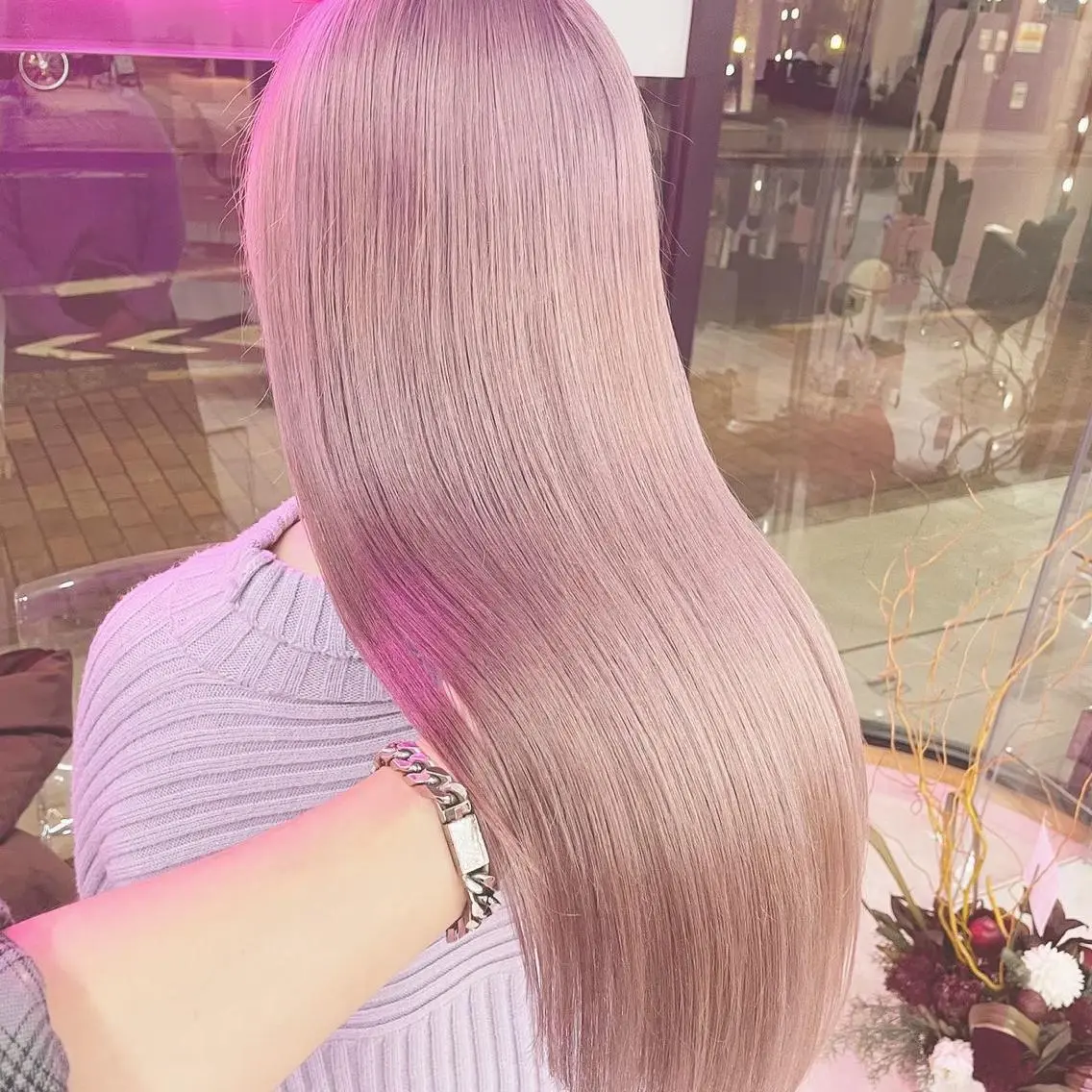 ロング カラー アッシュ ベージュカラー ブリーチ ダブルカラー グレージュ ハイトーン特化💍 chloe💍韓国のヘアスタイル