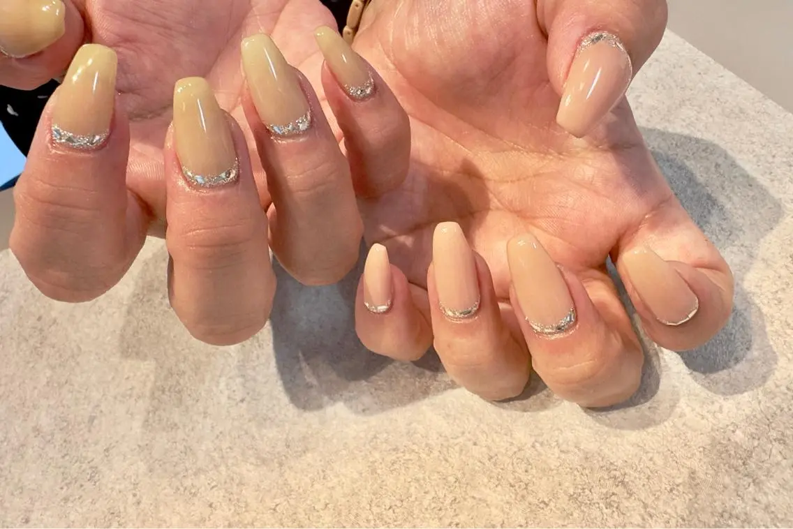 ネイル 長さ出し フレンチネイル ワンカラーネイル 逆フレンチ ハンドネイル Baden Nail ﾊﾞ-ﾃﾞﾝ ﾈｲﾙのネイルデザイン