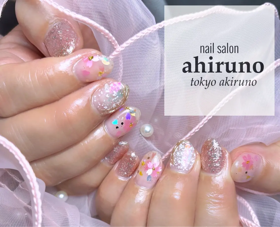 ネイル 桜ネイル ハンドネイル 東京あきる野市ネイル ✿ ｙｕiのネイルデザイン