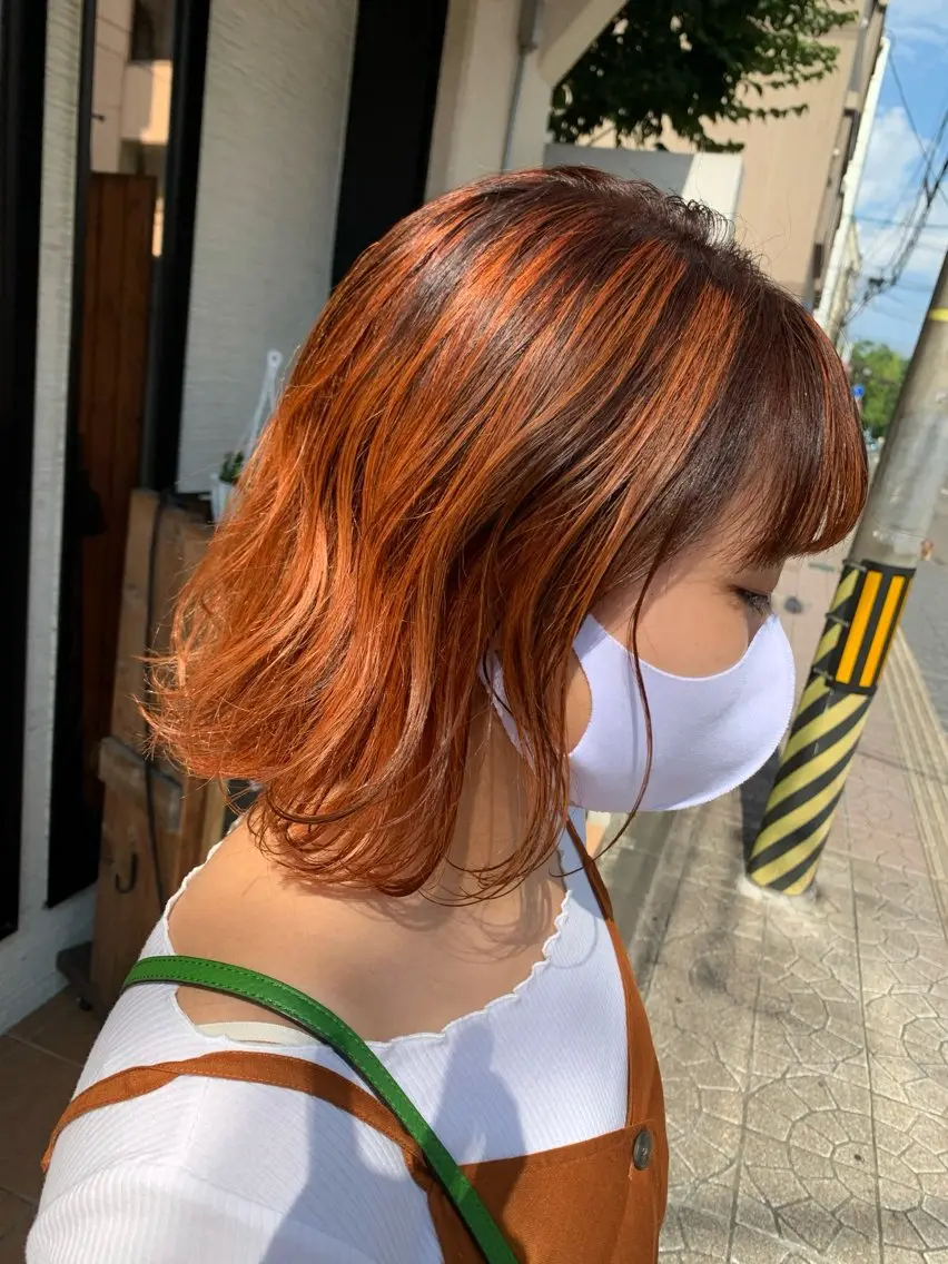 カラー ハイライトカラー オレンジ yoshi （髙橋）のヘアスタイル