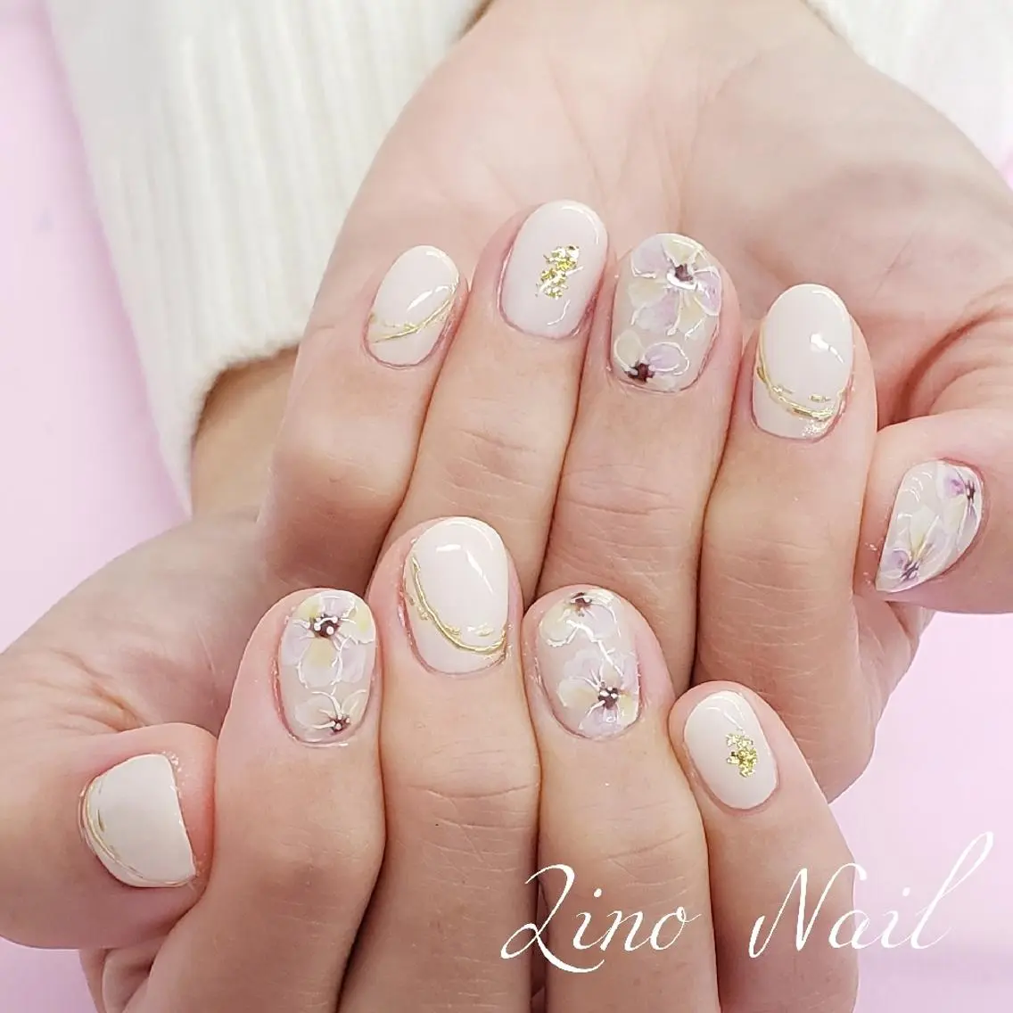 ネイル アートネイル カジュアル フラワーネイル ジェルネイル ミラーネイル Lino Nailのネイルデザイン