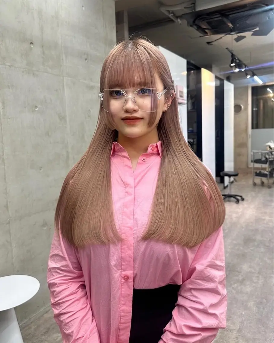 ロング カラー ベージュカラー ピンクカラー ピンクベージュ 姫カット ヘアカラー トリートメント カットモデル募集中 ／HARUKA🎀のヘアスタイル