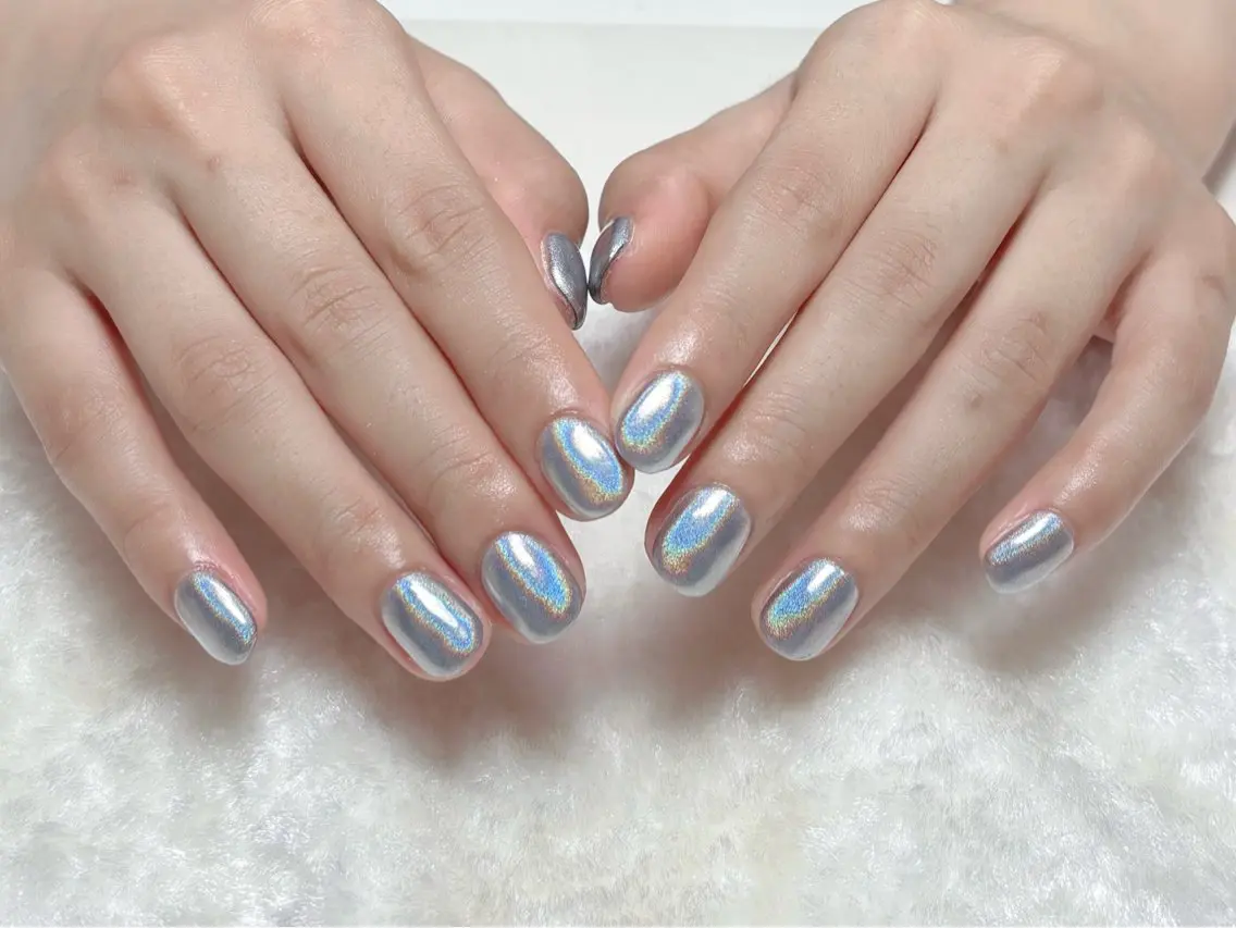 ネイル オーロラネイル チークネイル フレンチネイル ジェルネイル ガラスフレンチ ハンドネイル Nail Jolieのネイルデザイン