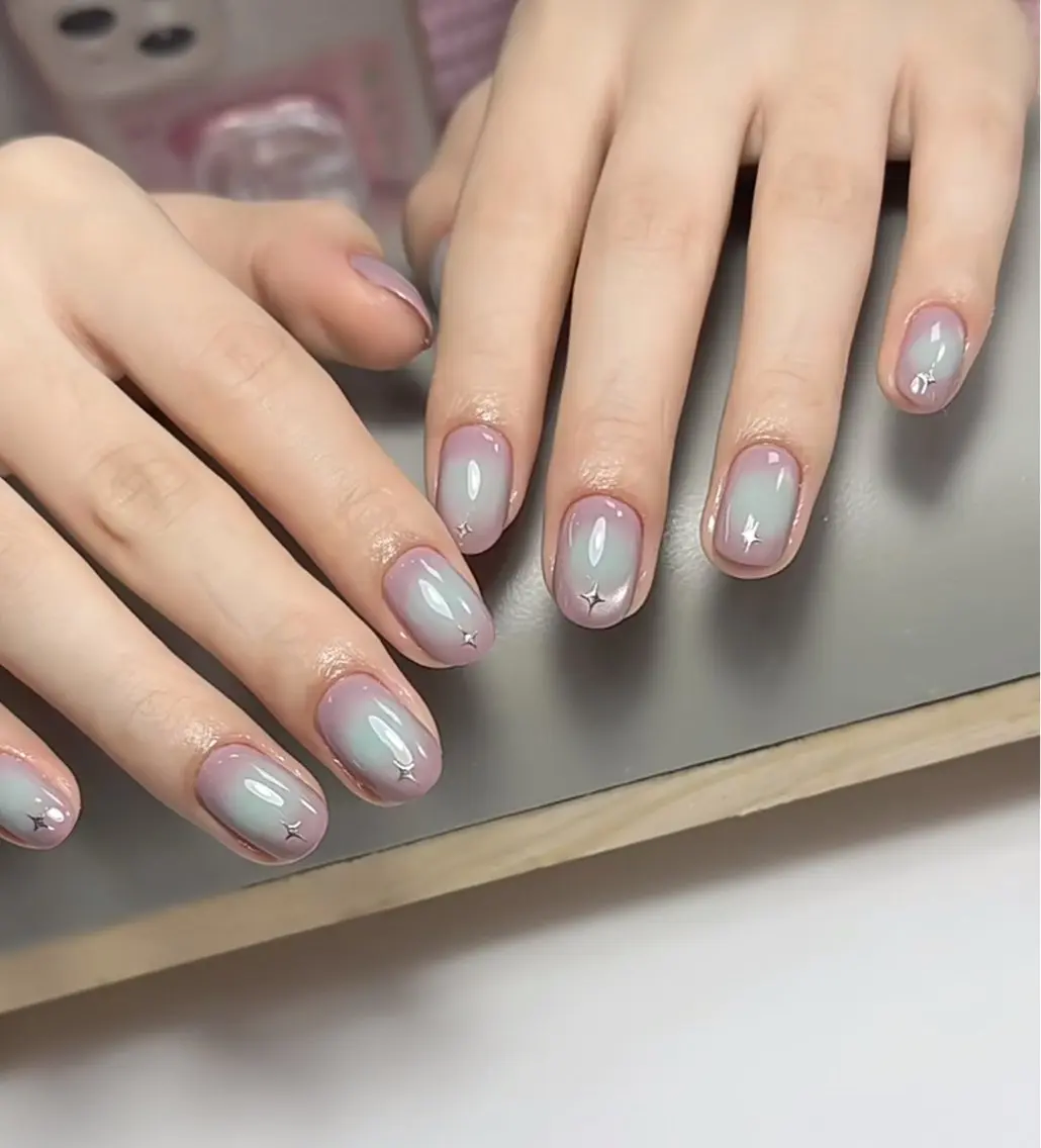 ネイル 韓国ネイル ラメ(グリッター) ネイビー リボン シンプルネイル chirin nailのネイルデザイン