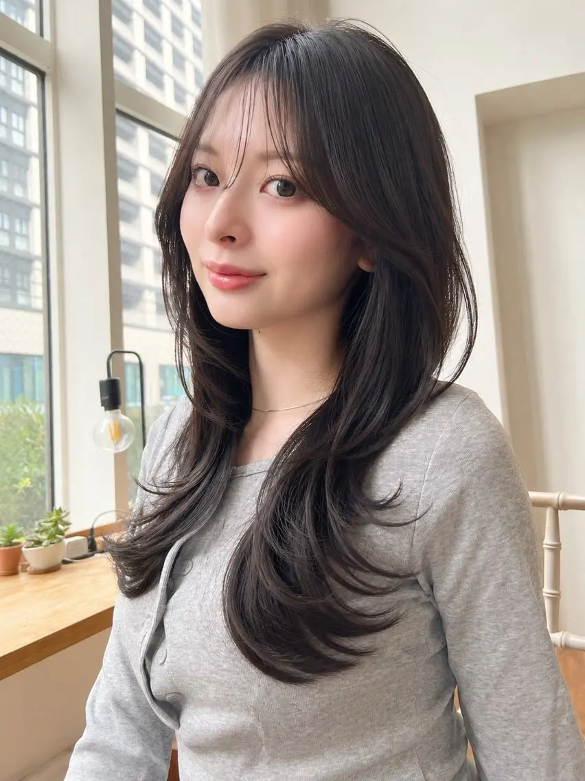 セミロング カラー ブリーチ 透明感カラー ブリーチなしカラー デート レイヤーカット カット パーマ 望月威吹/表参道/レ イヤー/透明感カラーのヘアスタイル