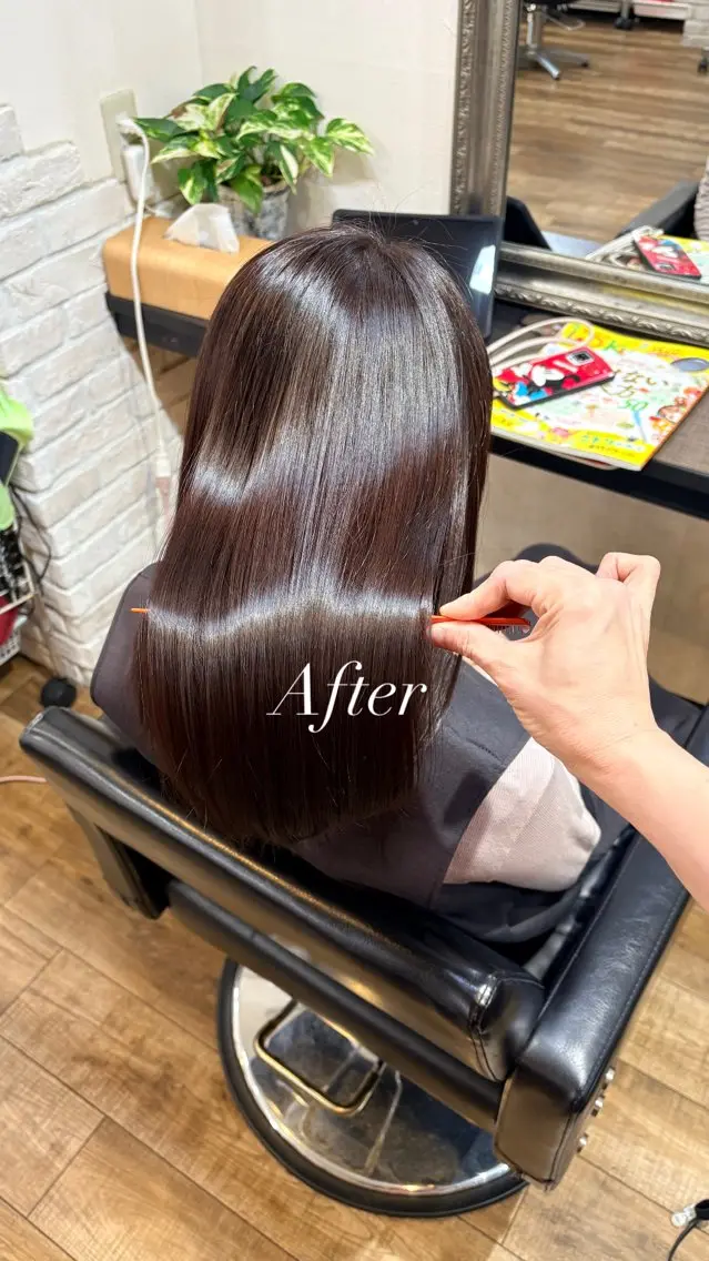 セミロング 髪質改善 トリートメント ヘアカラー トリートメント きむえり/髪質改善 /うねり広がり改善のヘアスタイル