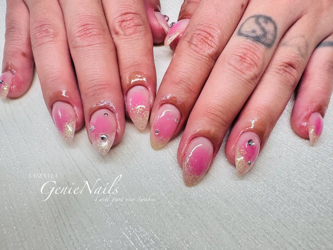 メンズ ネイル アートネイル 長さ出し 氷ネイル・うるうるネイル ロングネイル 持ち込み Genie Nailsのネイルデザイン