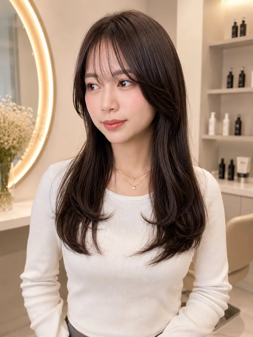 ロング ハッシュカット 韓国風ヘア レイヤーカット Lueur. ／レイヤーカットのヘアスタイル