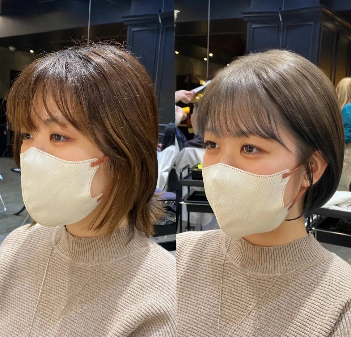 ショート カラー ショートボブ ブリーチ ダブルカラー グレージュ ブリーチなしカラー カット ヘアカラー 透明感カラー🌿 グレージュ🐺陽介のヘアスタイル