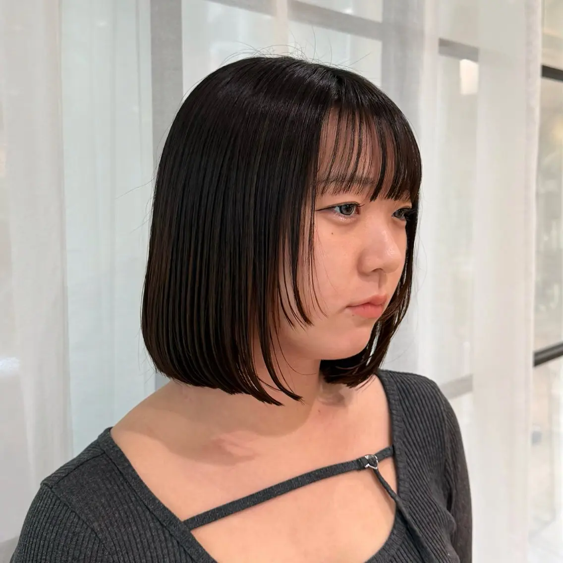 ミディアム ボブ 顔まわりレイヤー 顔周りカット レイヤーカット カット nana/ボブ/ レイヤー/梅田のヘアスタイル