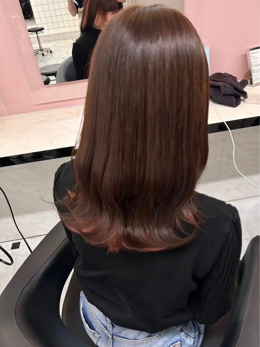 セミロング カラー ヘアカラー トリートメント 🧸レイヤー× ベージュ🥯カホ🍯のヘアスタイル