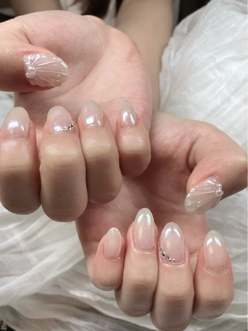 ネイル ジェルネイル ミラーネイル 夏ネイル cheminee kaoriのネイルデザイン