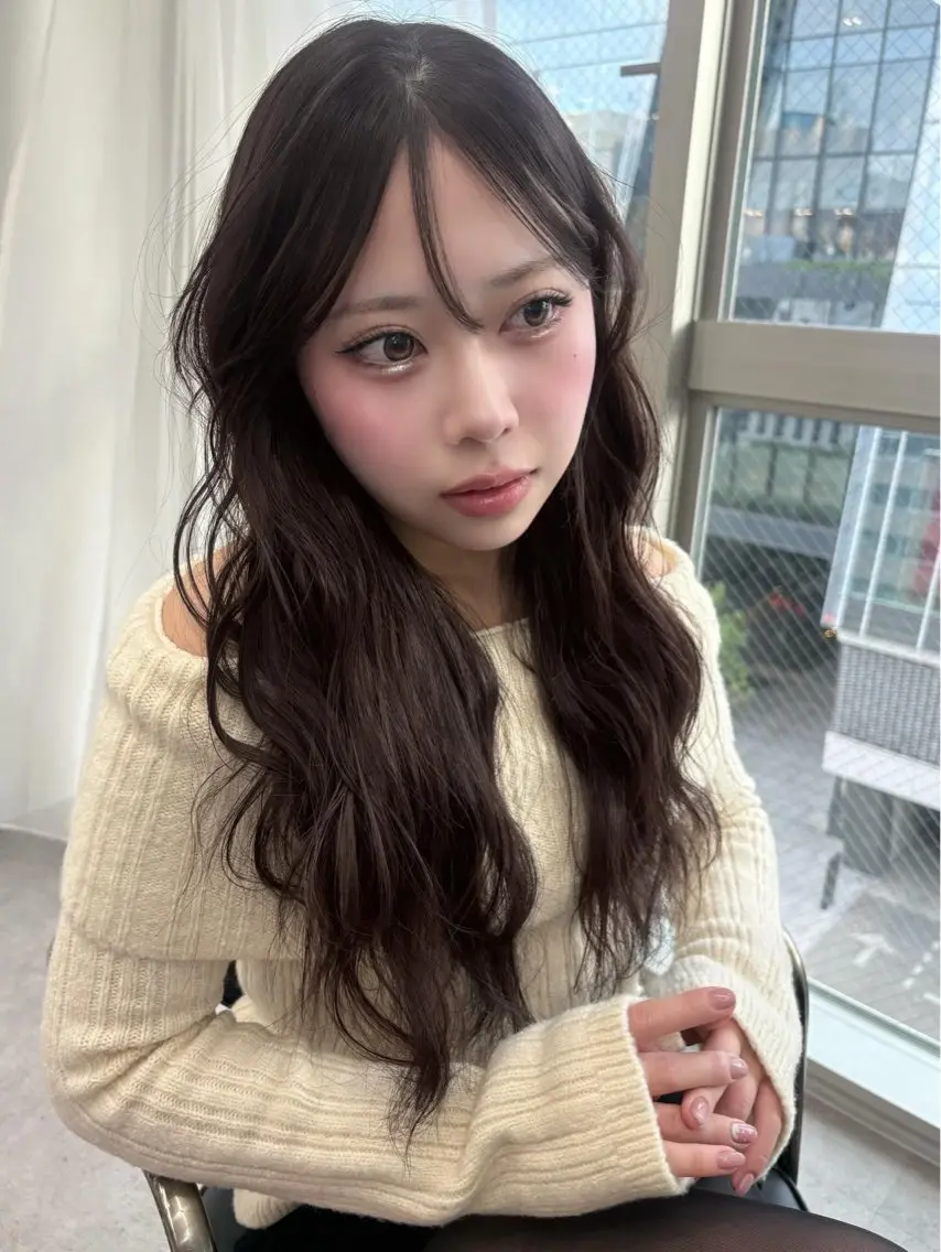 ロング カラー 透明感カラー 顔周りカット ヨシンモリ 韓国風ヘア レイヤーカット ヘアカラー トリートメント MARIワンホンヘア /透明感/グレージュのヘアスタイル