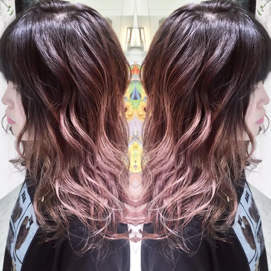 ロング カラー バレイヤージュ ラベンダーカラー レイヤーカット カット ヘアカラー ブリーチ/バレイヤ ージュ川端裕司のヘアスタイル