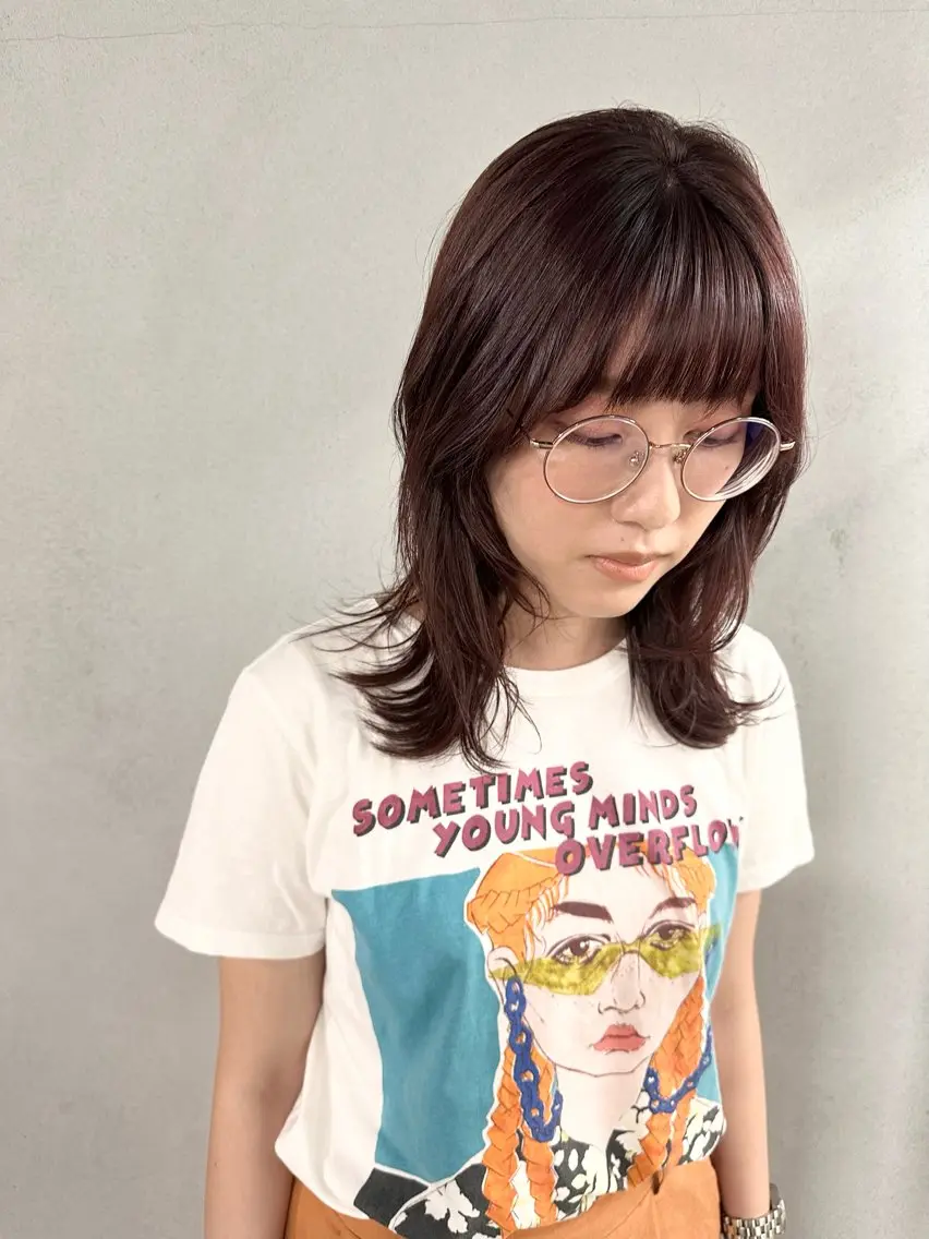 ミディアム カラー パーマ ヘアアレンジ メンズ キッズ ピンクカラー レイヤーカット カット 縮毛矯正 #tag 稗田綾加のヘアスタイル