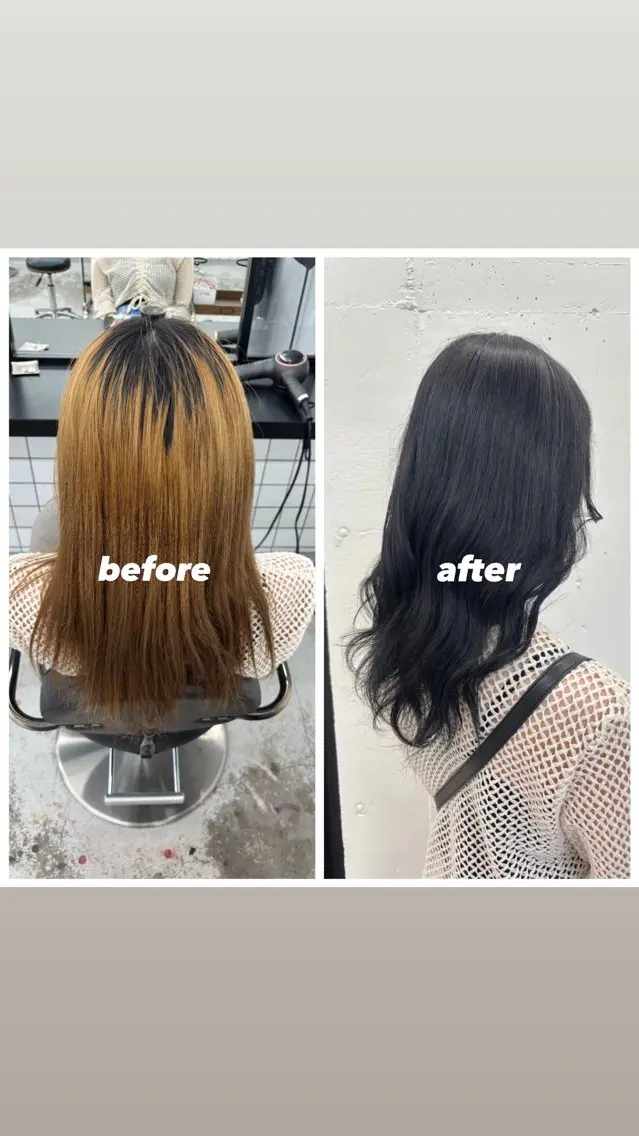 ミディアム カラー 黒髪 ブルーカラー ブルーブラック 透明感カラー 🌼あいり🌼 JILLSTUDIOのヘアスタイル