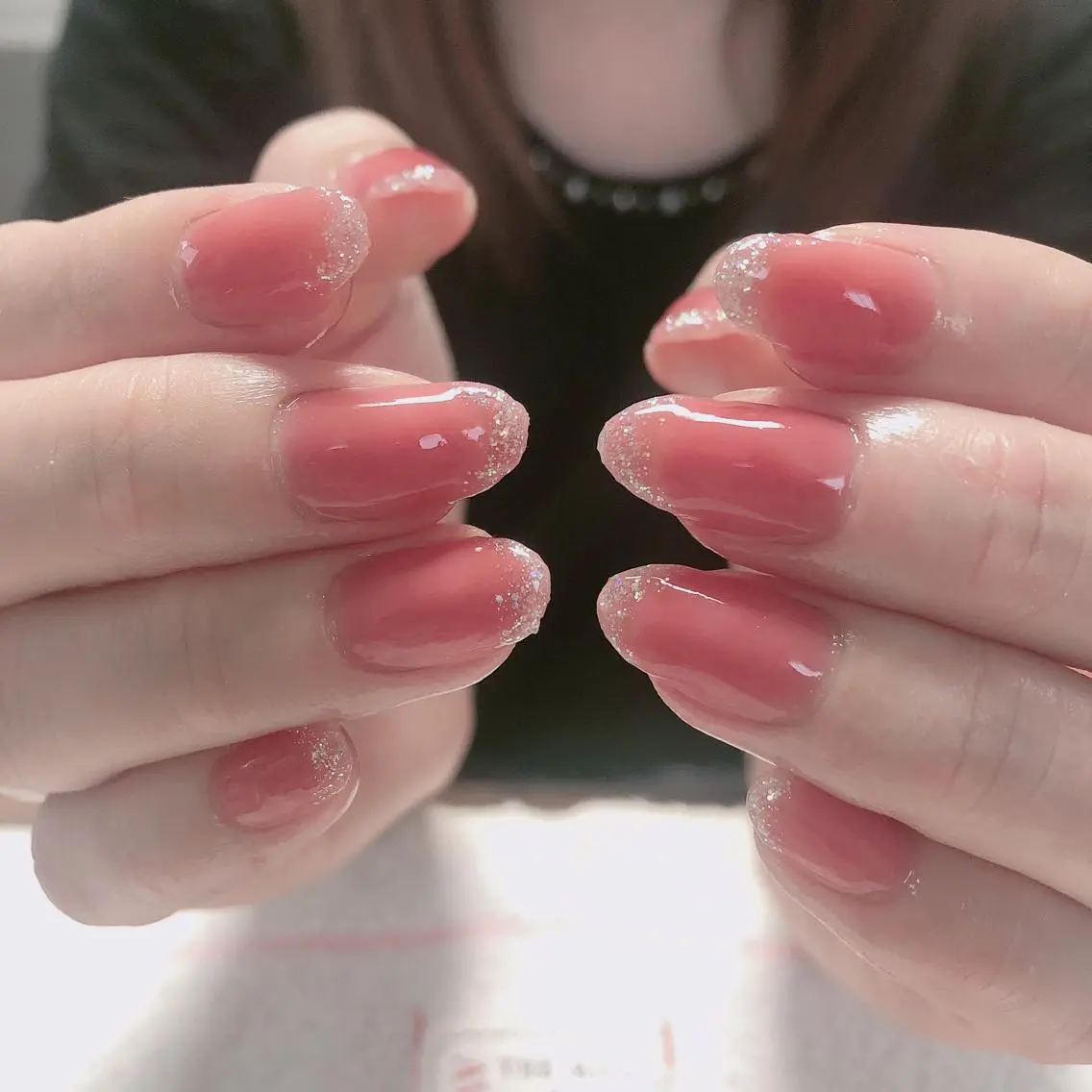 ネイル フレンチネイル ラメ(グリッター) ピンク 結城 怜菜のネイルデザイン